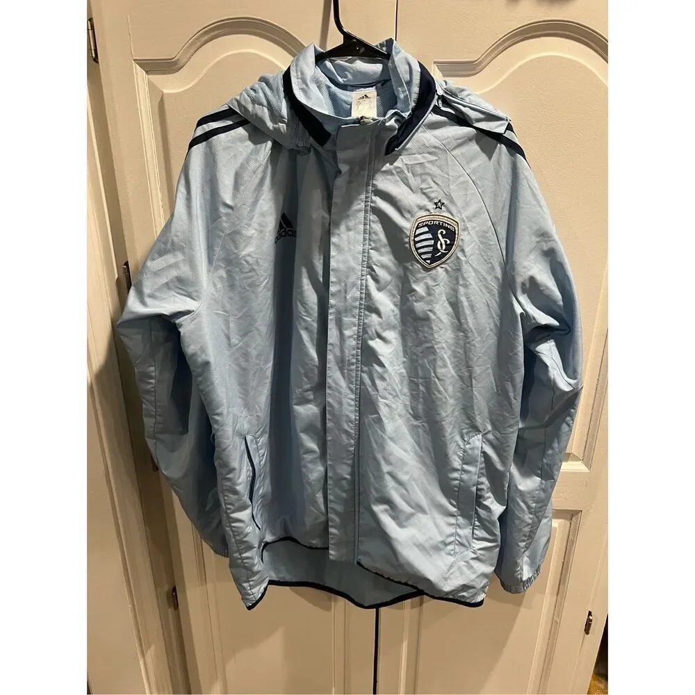 Adidas MLS SPORTING KANSAS CITY Grey Men's L Full-Zip windbreaker/rain Jacket
